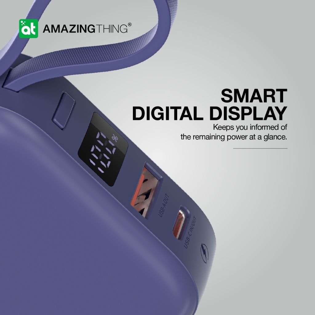 At Thunder Go 10000 mAh Power Bank With Built-In 2 Usb-C Cables