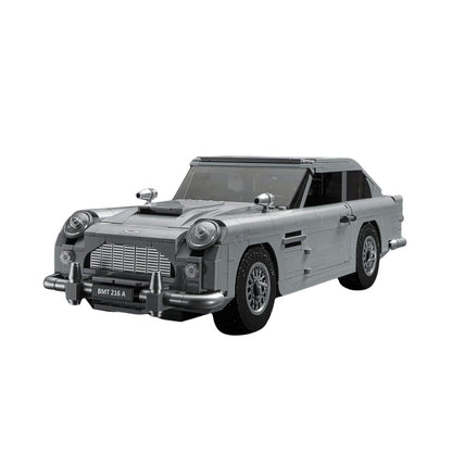 Model car made of interlocking bricks on a white background