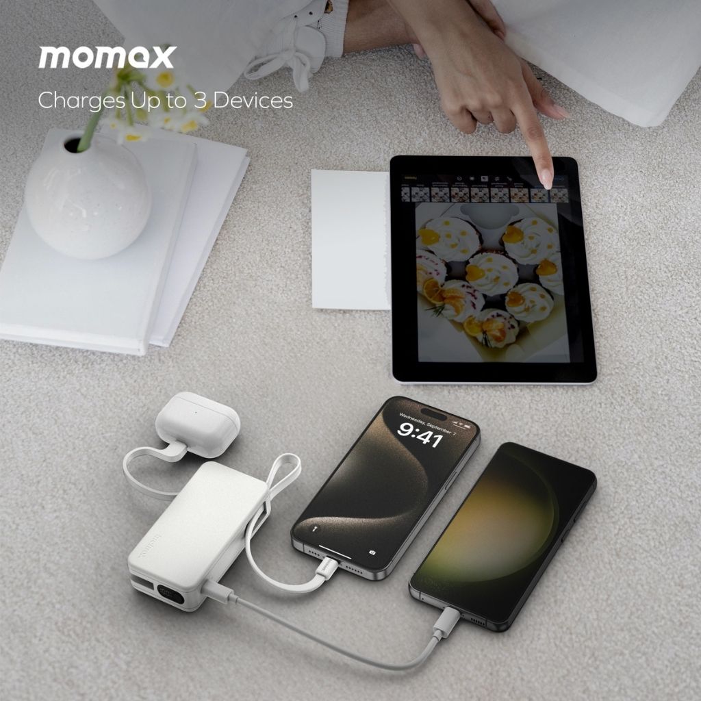 Momax 1-Power Vital+ 10000 mAh Power Bank With Built In Usb-C & Lightning Cable