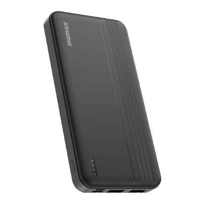 Black power bank with 'momax' branding on a white background