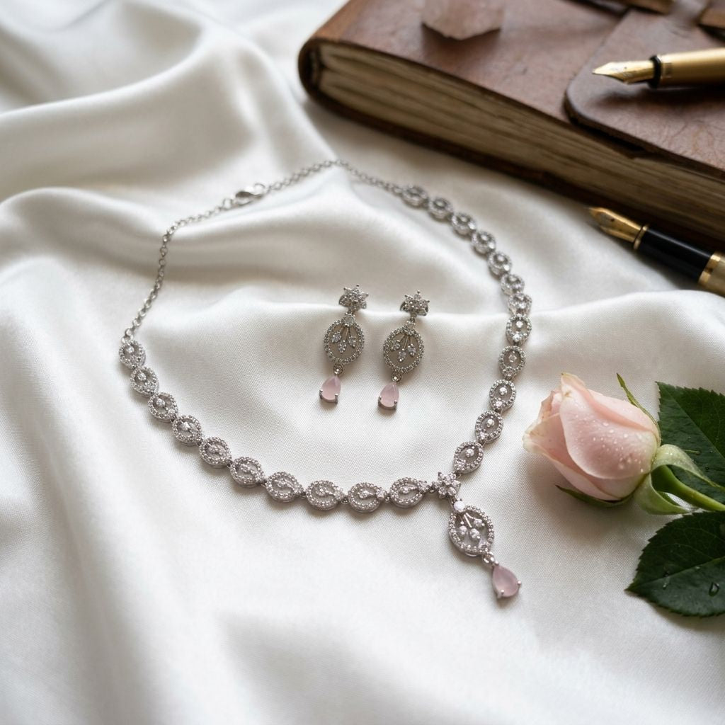 Blush Petal Necklace And Earrings Set