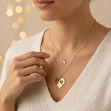 Engraved Name and Initial Heart Necklace Duo Set