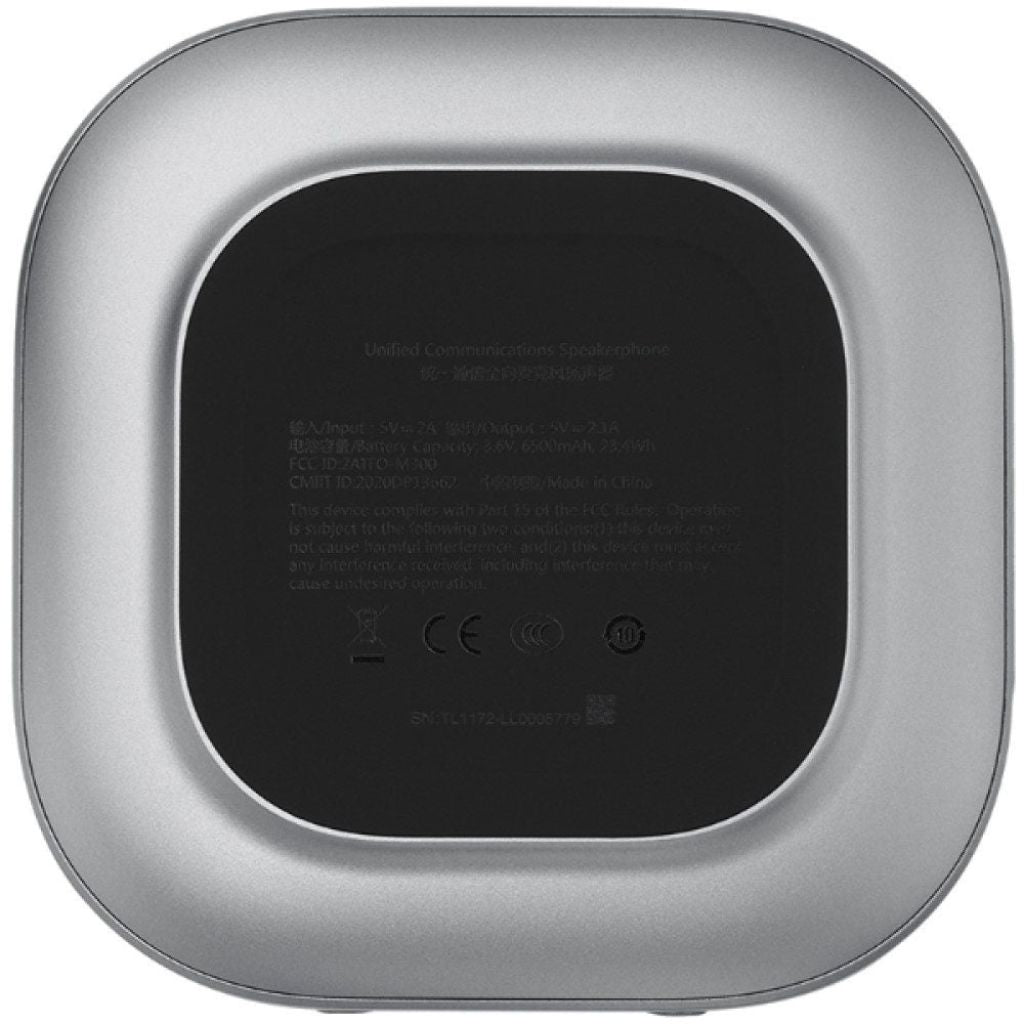 Silver electronic device with a black label on a white background