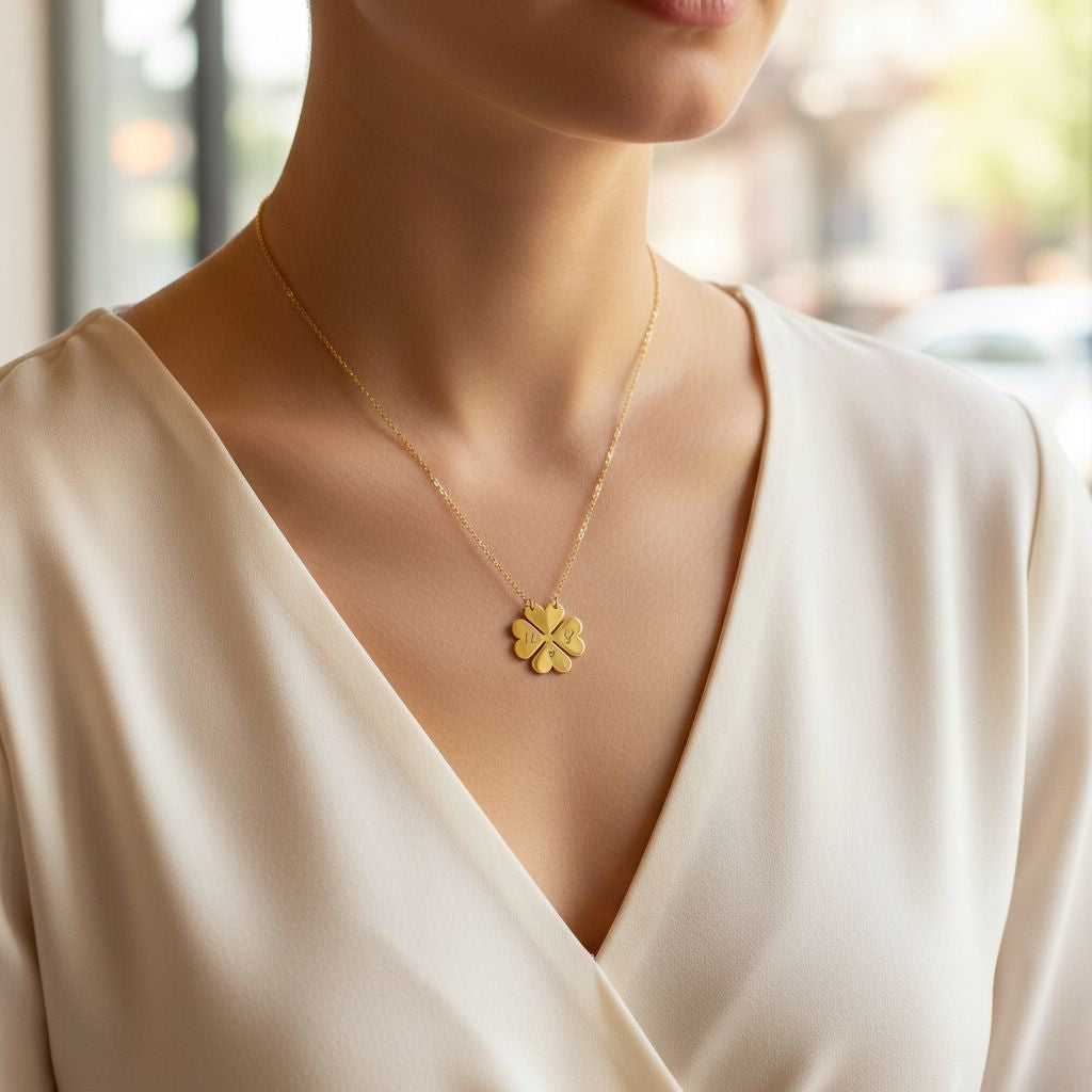 Personalised Four-Leaf Clover Two-Initial Necklace