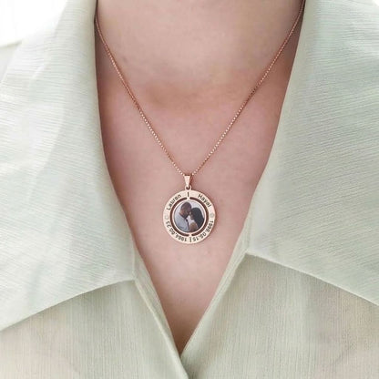 Engraved Photo Double Round Disc Necklace