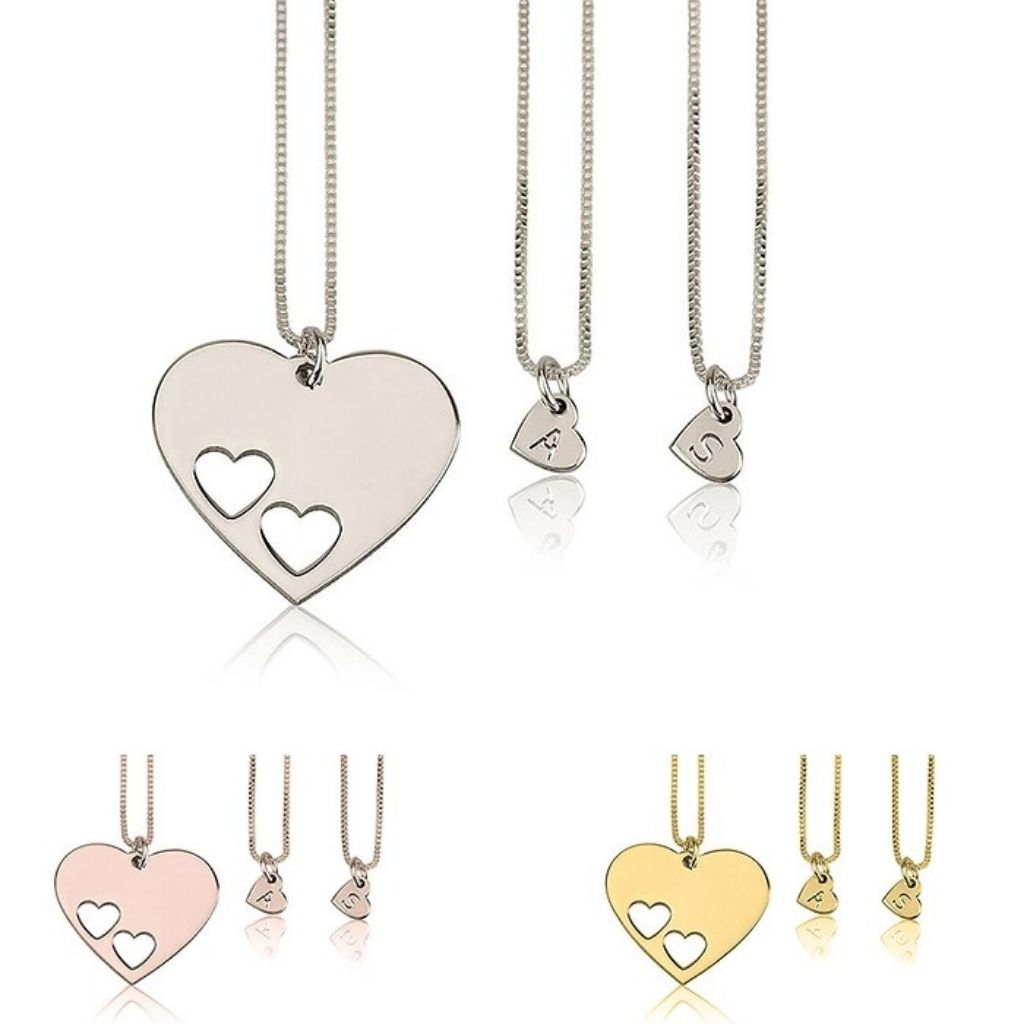 Collection of heart-shaped necklaces in various colors on a white background