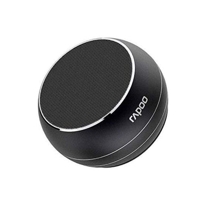 Black speaker with 'RAPOO' branding on a white background