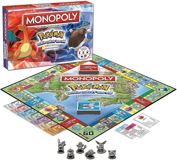 Monopoly Pokemon Kanto Edition board game set with packaging on a white background