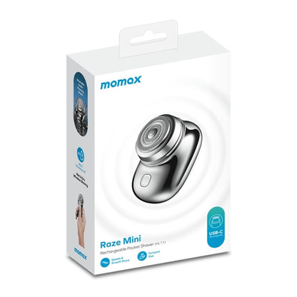 Momax Raze Mini rechargeable pocket shaver packaging on a white background