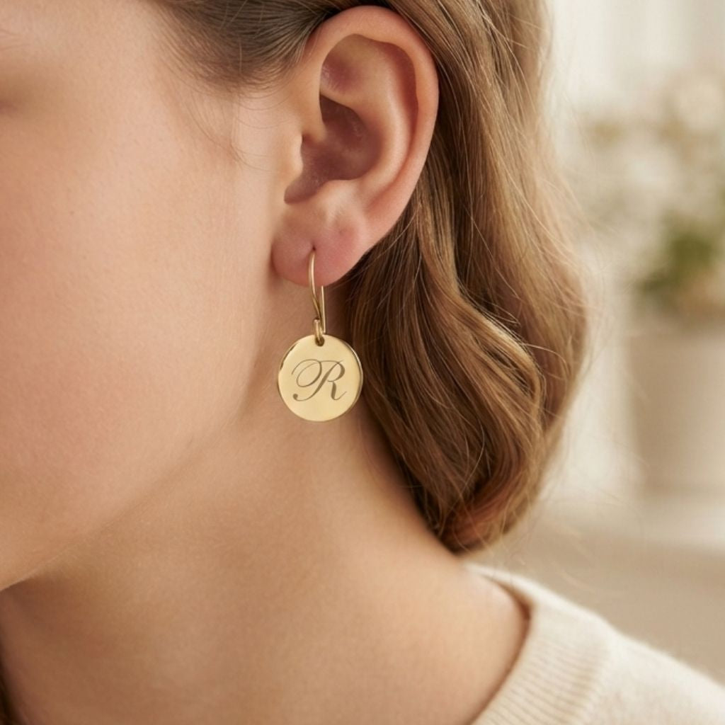 Engraved Initial Drop Earrings