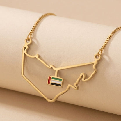 UAE Map Outline Necklace with Hanging Flag Charm