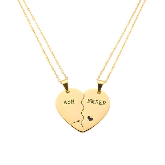 Personalised Quote or Name Split Heart Necklace Set