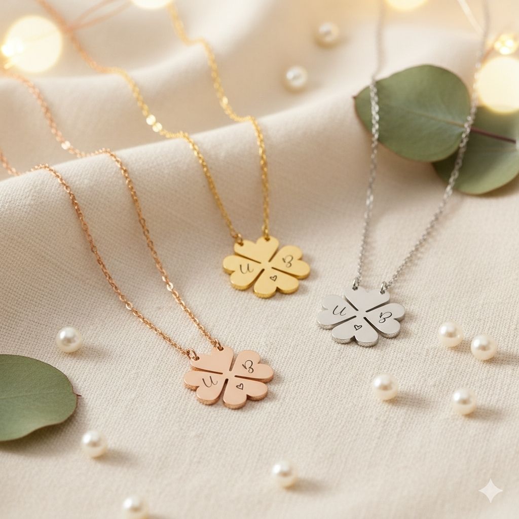 Personalised Four-Leaf Clover Two-Initial Necklace