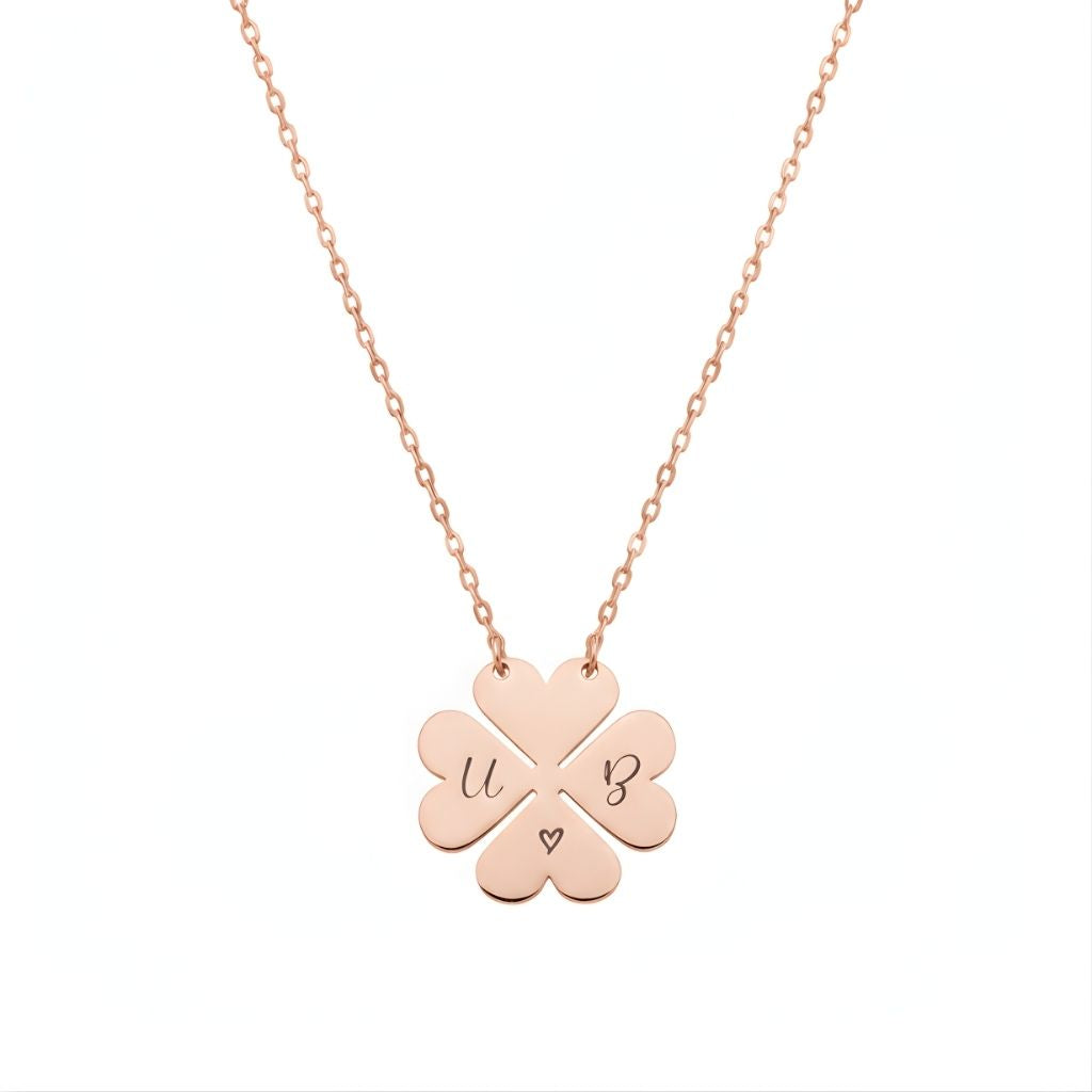 Personalised Four-Leaf Clover Two-Initial Necklace
