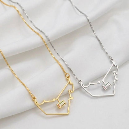 UAE Map Outline Necklace with Hanging Flag Charm
