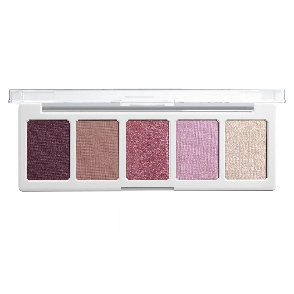 Makeup eyeshadow palette with five different shades on a white background