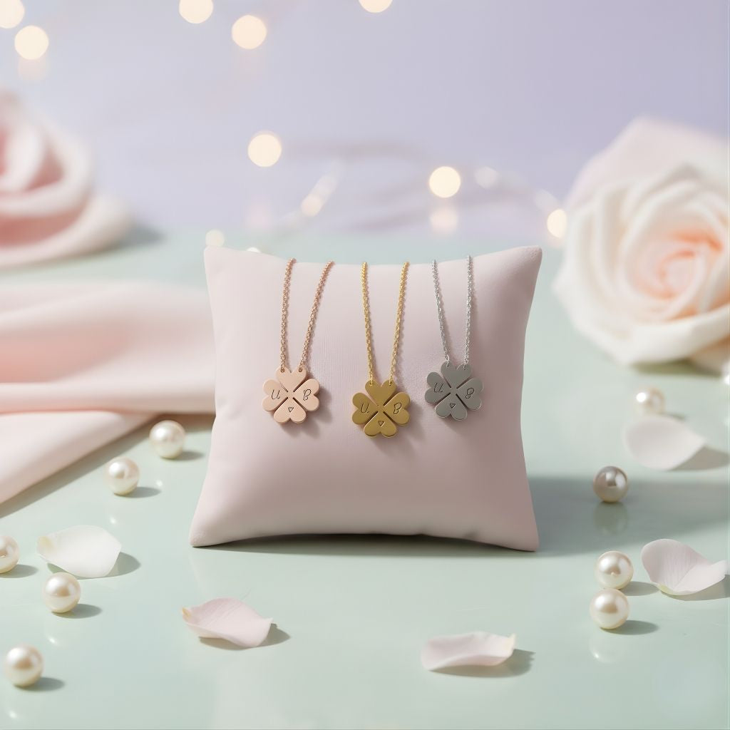 Personalised Four-Leaf Clover Two-Initial Necklace