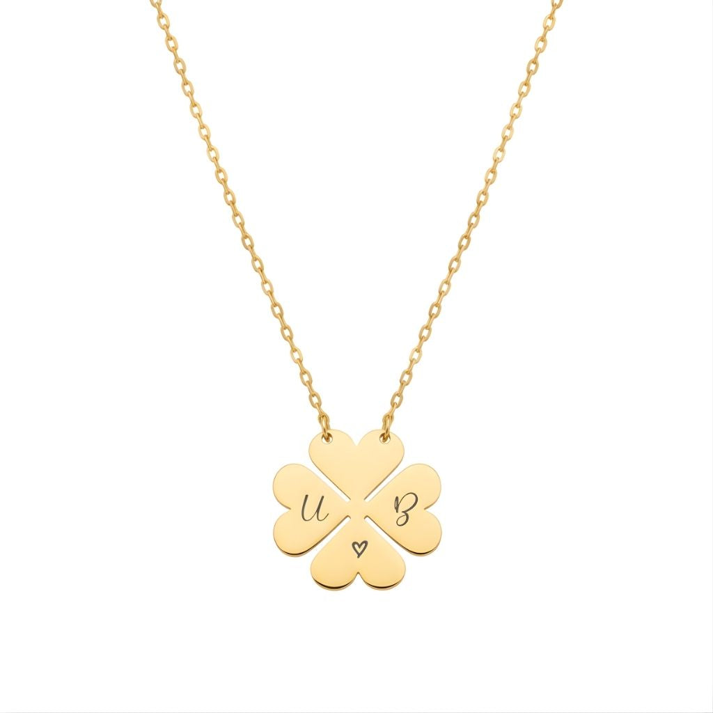 Personalised Four-Leaf Clover Two-Initial Necklace