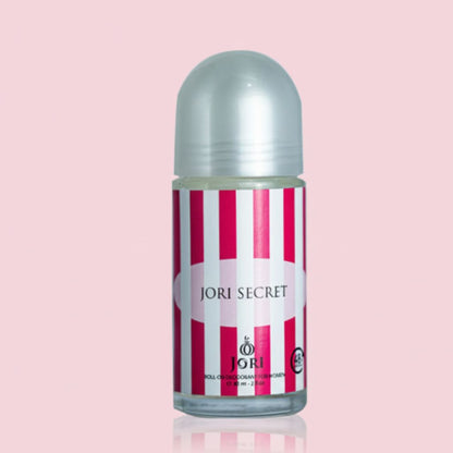 Roll-on perfume bottle with striped design on a pink background
