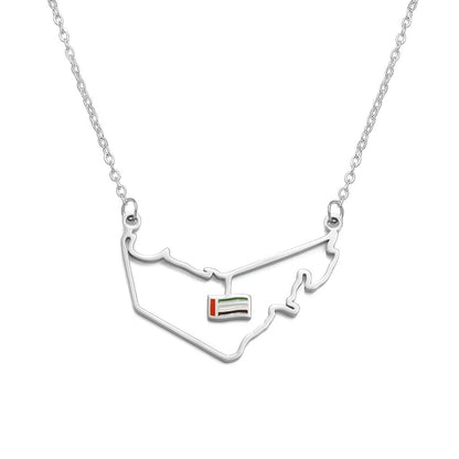 UAE Map Outline Necklace with Hanging Flag Charm