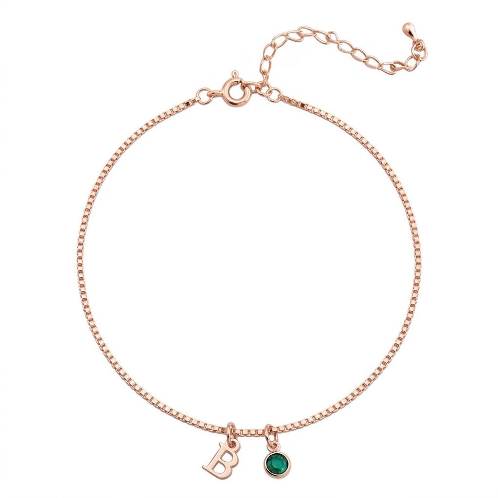 Initial Anklet with Birthstone