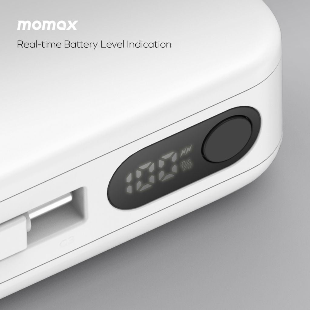Momax 1-Power Vital+ 10000 mAh Power Bank With Built In Usb-C & Lightning Cable