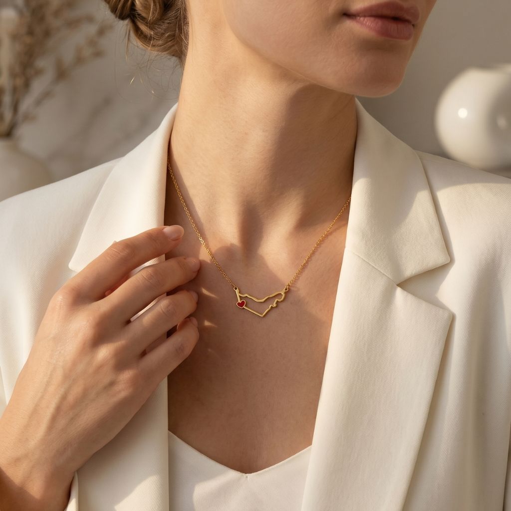 UAE Map With Red Heart Necklace