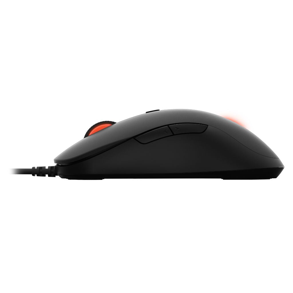 Black gaming mouse on a white background