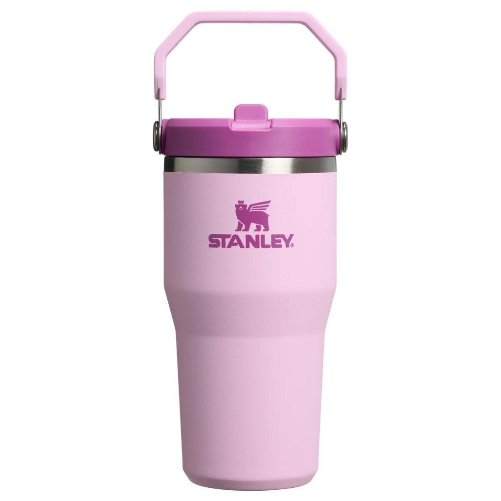Pink Stanley tumbler on a white background