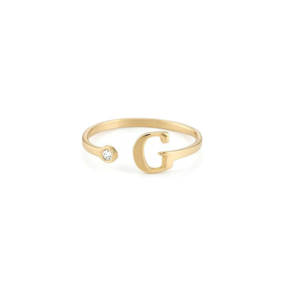 Engraved Birthstone Initial Letter Ring