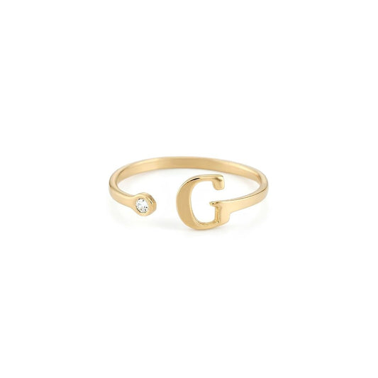 Engraved Birthstone Initial Letter Ring