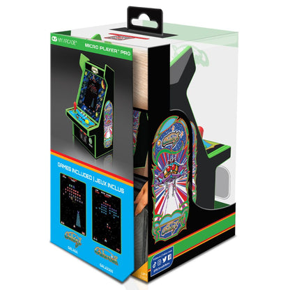 Boxed miniature arcade game with colorful design on a white background