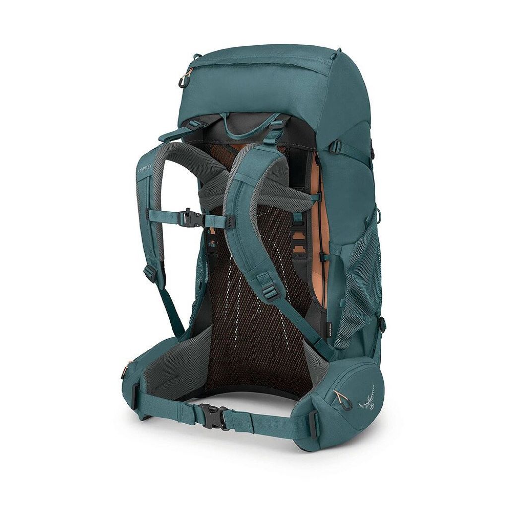 Teal hiking backpack on a white background