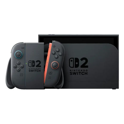 Nintendo Switch console with two controllers on a white background