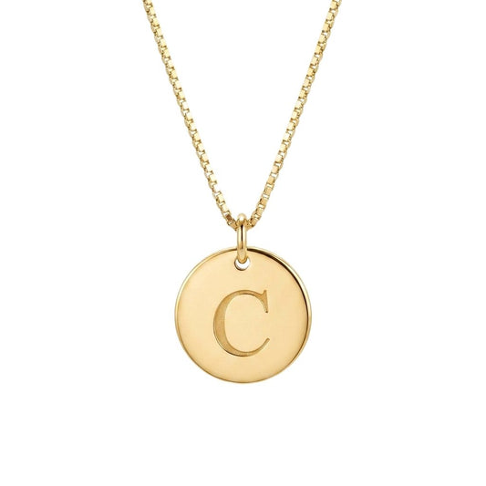 Personalised Engraved Letter Round Disc Necklace