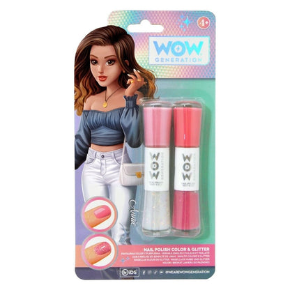 Packaged toy set with nail polish and a doll, featuring the 'WOW Generation' brand.