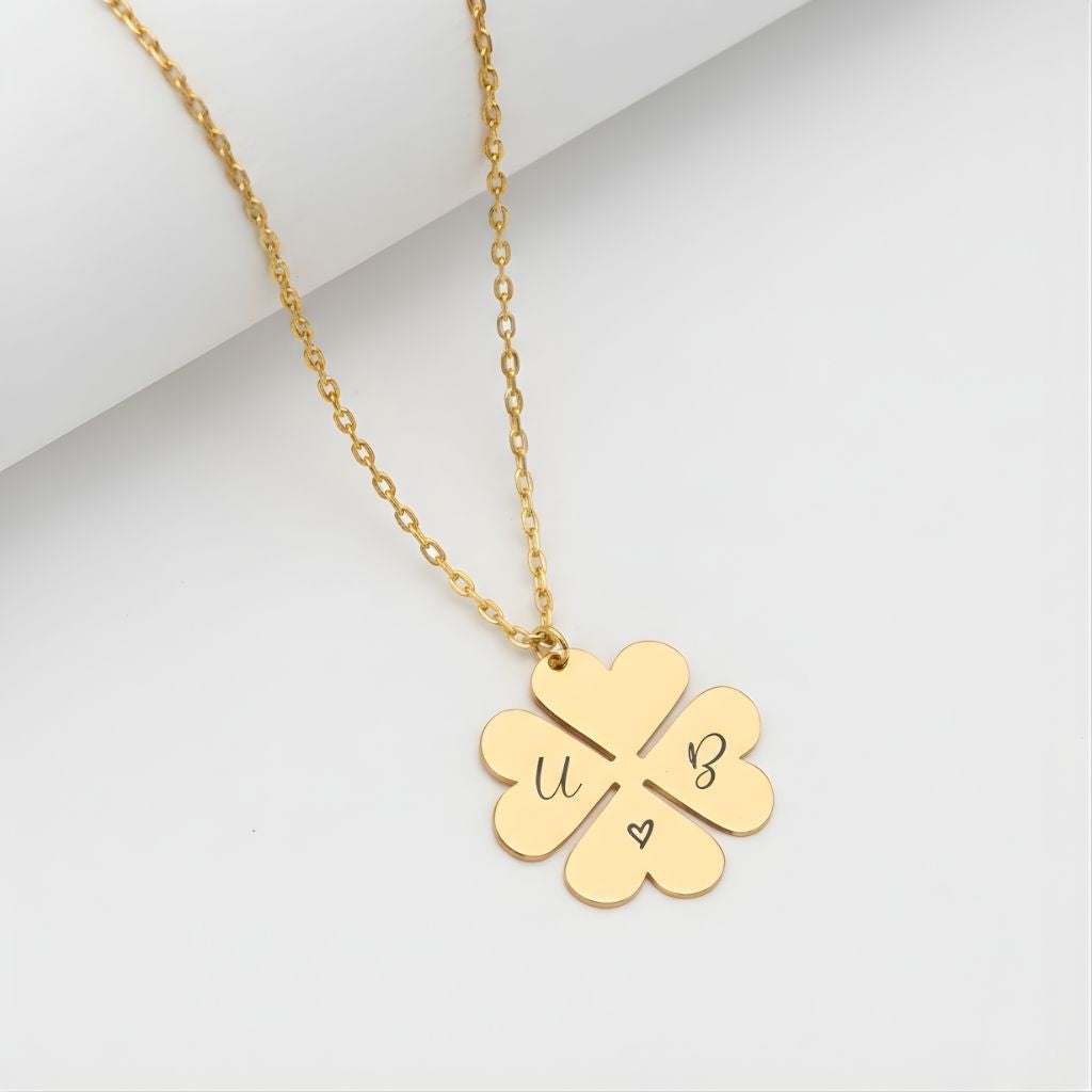 Personalised Four-Leaf Clover Two-Initial Necklace