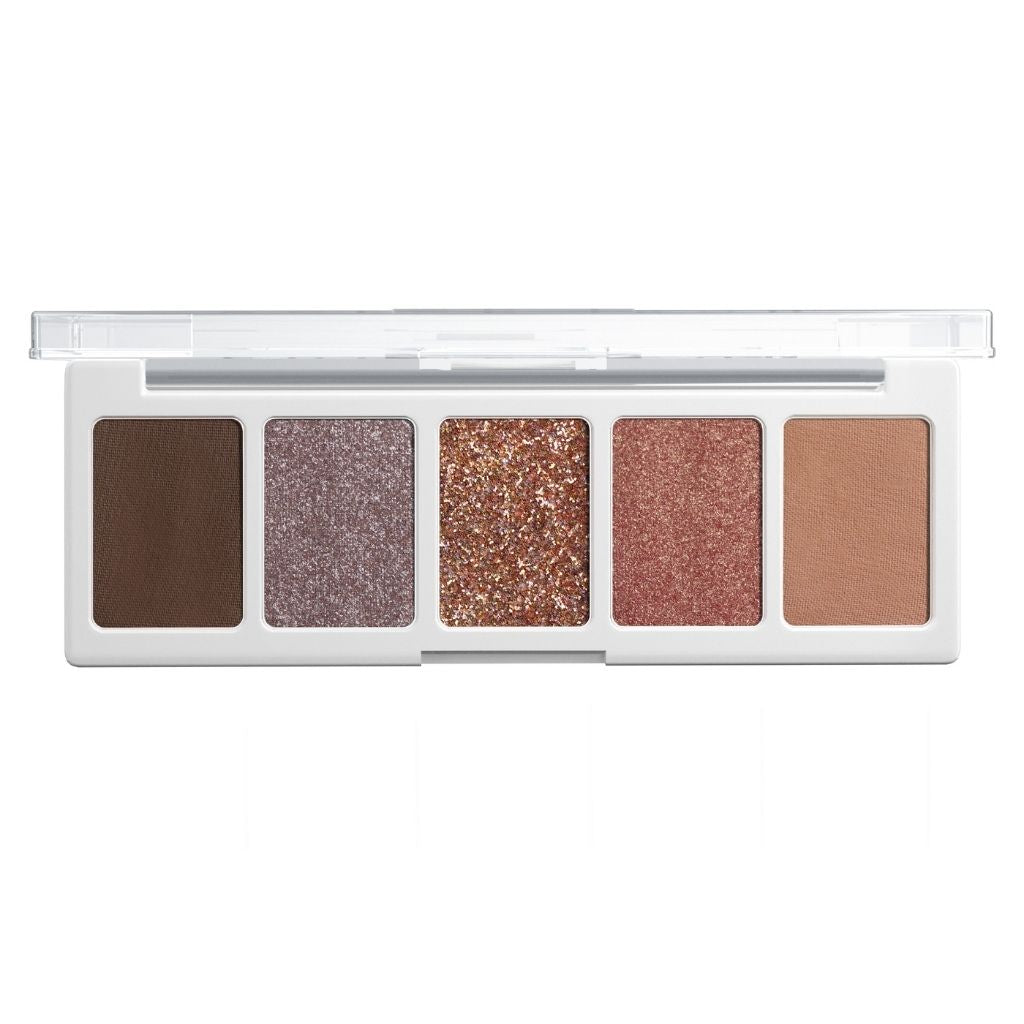 Makeup eyeshadow palette with five different shades on a white background