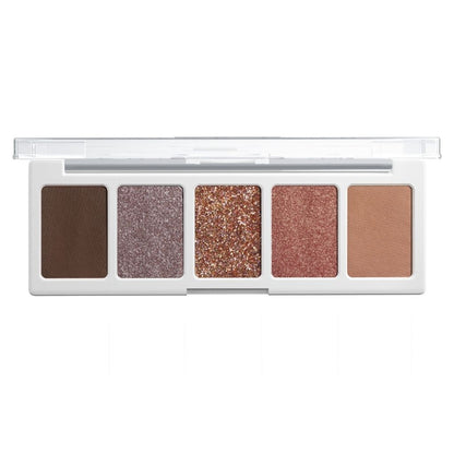 Makeup eyeshadow palette with five different shades on a white background
