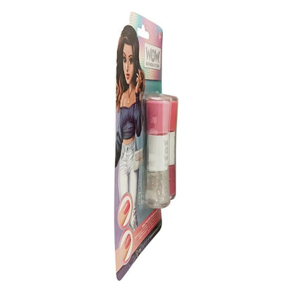 Lip gloss with packaging featuring a woman's face on a white background