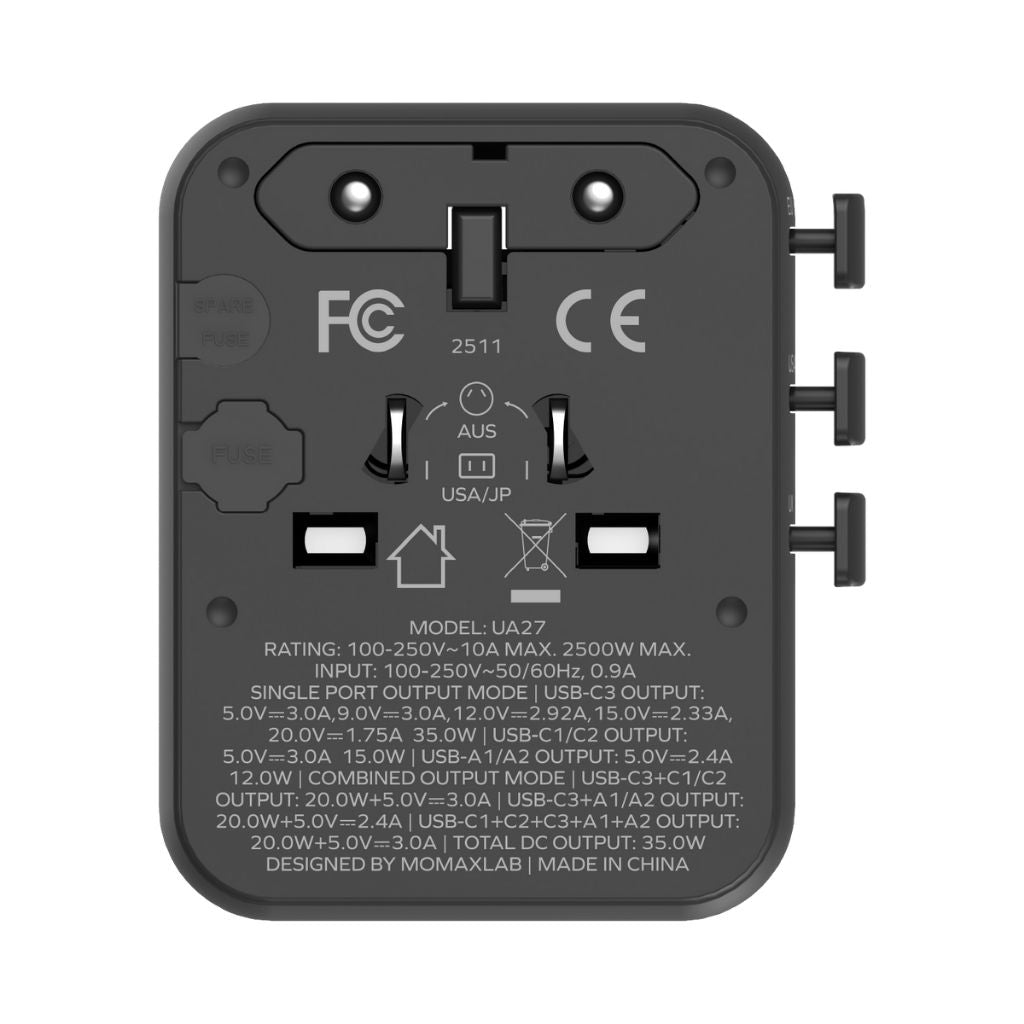 Momax 1-World2 35W 5-Port Dual Ac Travel Adaptor