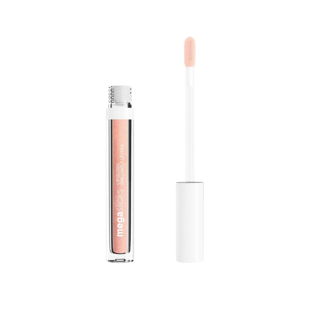 Lip gloss with applicator on a white background