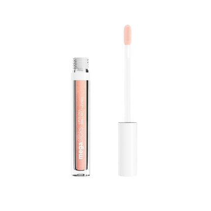 Lip gloss with applicator on a white background