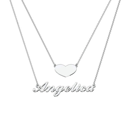 Personalised Double-Layer Name Necklace with Heart