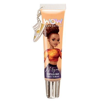 Lip gloss tube with character design and keychain on a white background