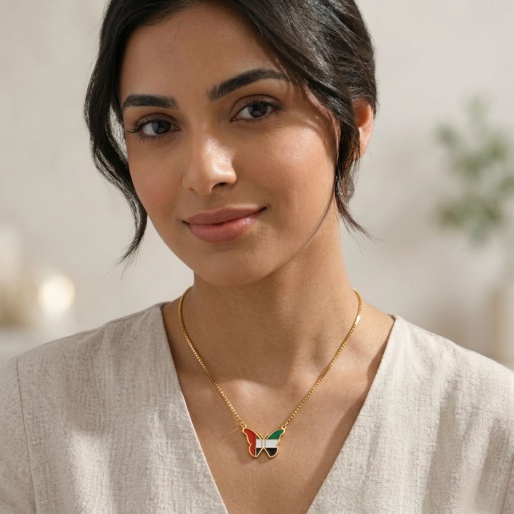 UAE Flag Butterfly Necklace