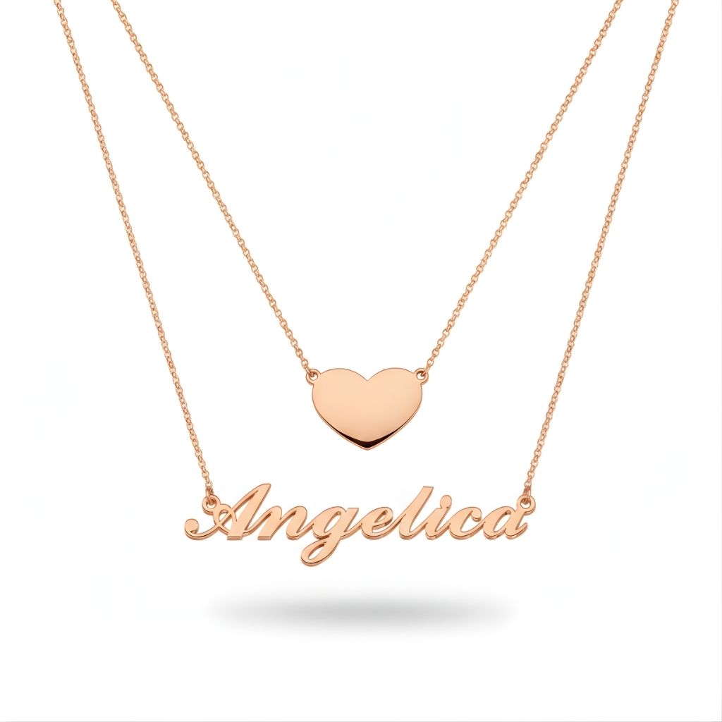 Personalised Double-Layer Name Necklace with Heart