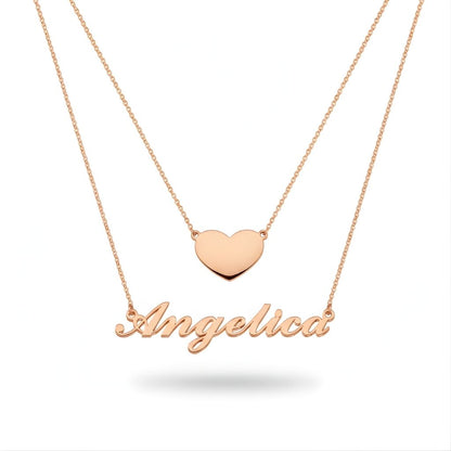 Personalised Double-Layer Name Necklace with Heart