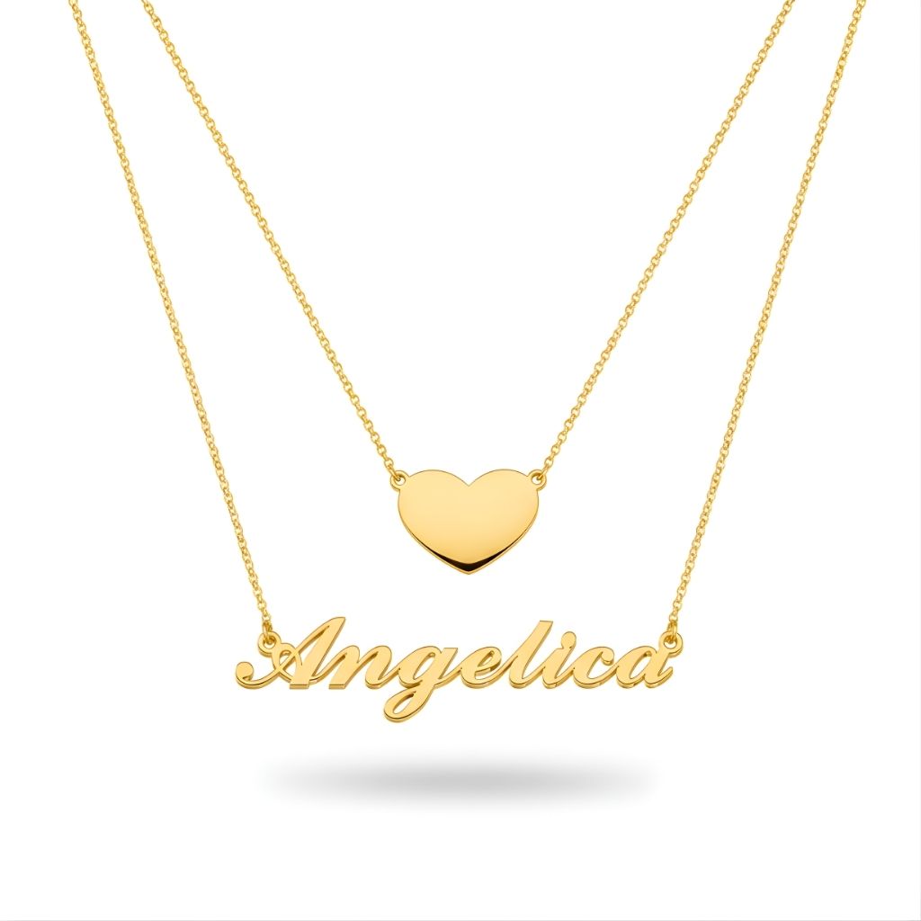 Personalised Double-Layer Name Necklace with Heart