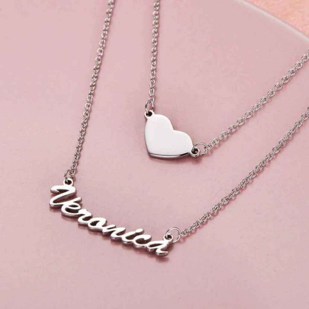 Personalised Double-Layer Name Necklace with Heart